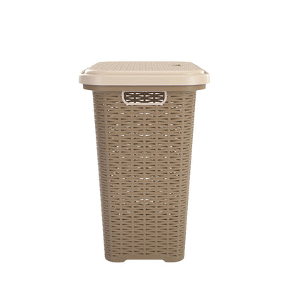 Nilkamal Elegance Laundry Basket 50 Litre with Lid (Sandy Brown & Marble Cream)