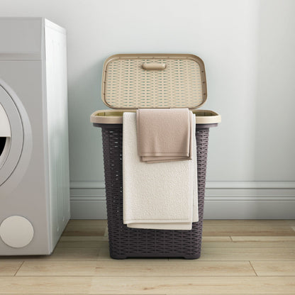 Nilkamal Elegance Laundry Basket 50 Litre with Lid (Season Rust Brown & Marble Beige)