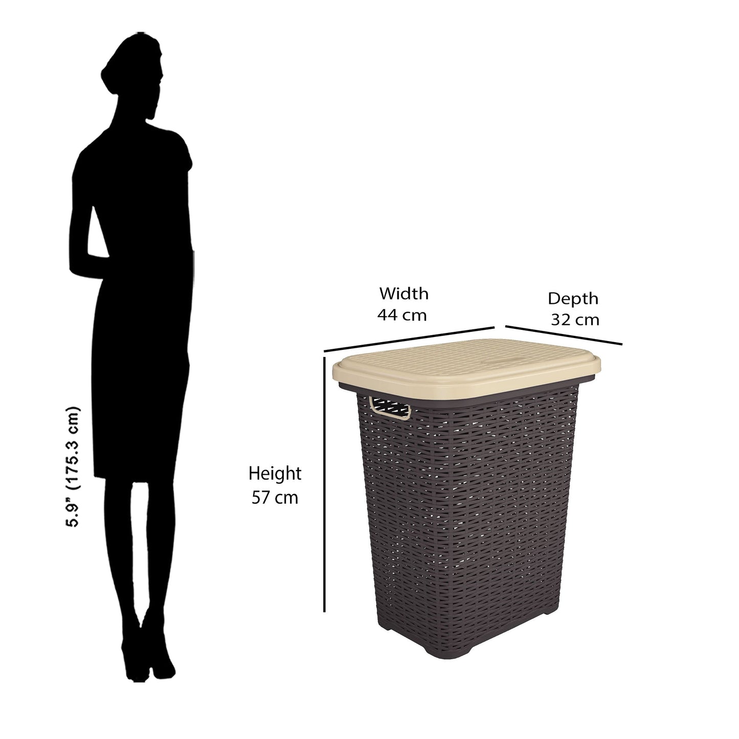 Nilkamal Elegance Laundry Basket 50 Litre with Lid (Season Rust Brown & Marble Beige)