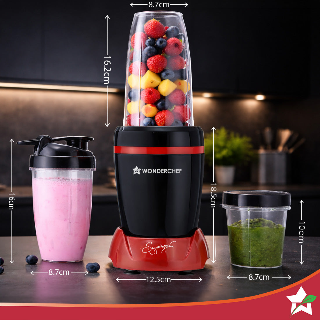 Wonderchef Nutri-Blend Turbo 750W Mixer Grinder Blender Smoothie Maker, 22000 RPM, 3 Jars, Stainless-Steel Blades, Sippe