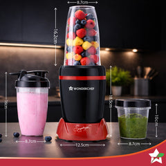 Wonderchef Nutri-Blend Turbo 750W Mixer Grinder Blender Smoothie Maker, 22000 RPM, 3 Jars, Stainless-Steel Blades, Sippe