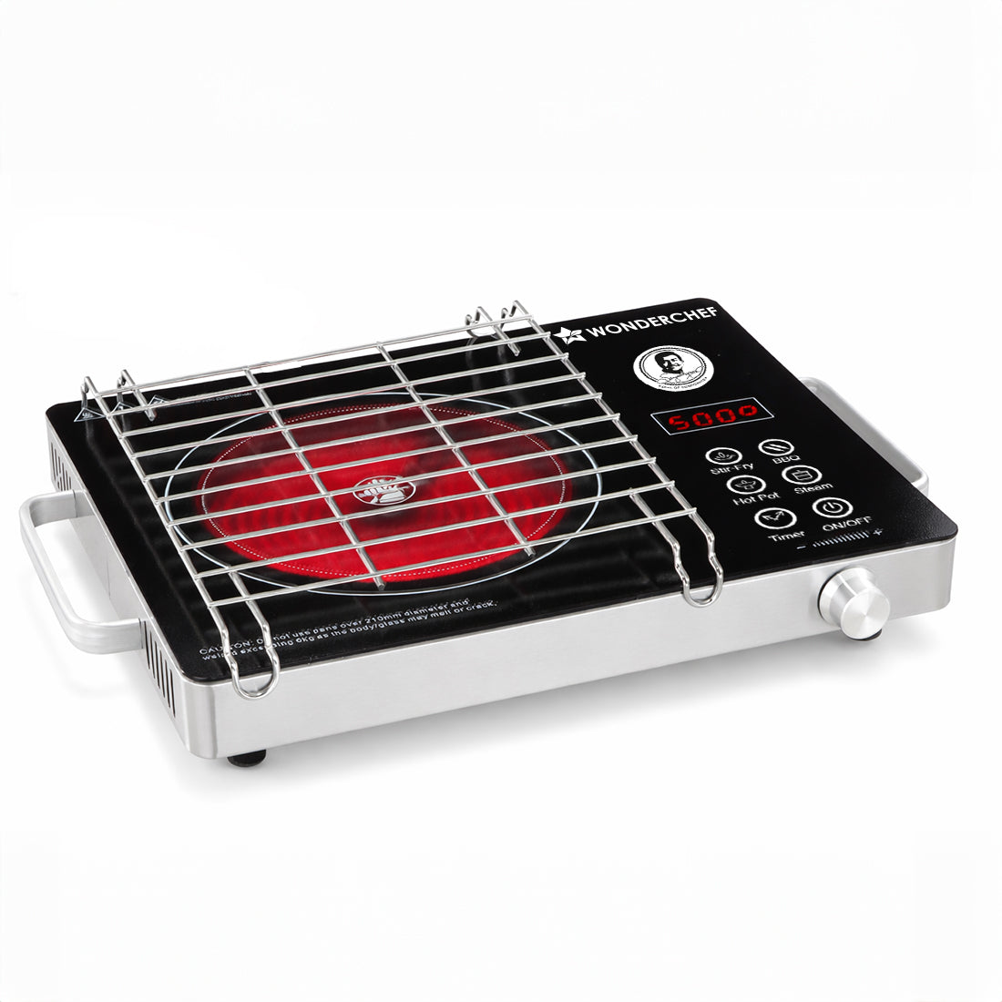 Wonderchef Evita Infrared Electric Cooktop | 2200W | Auto Shut-Off | Stainless Steel Grill for Barbecues | LED Display |