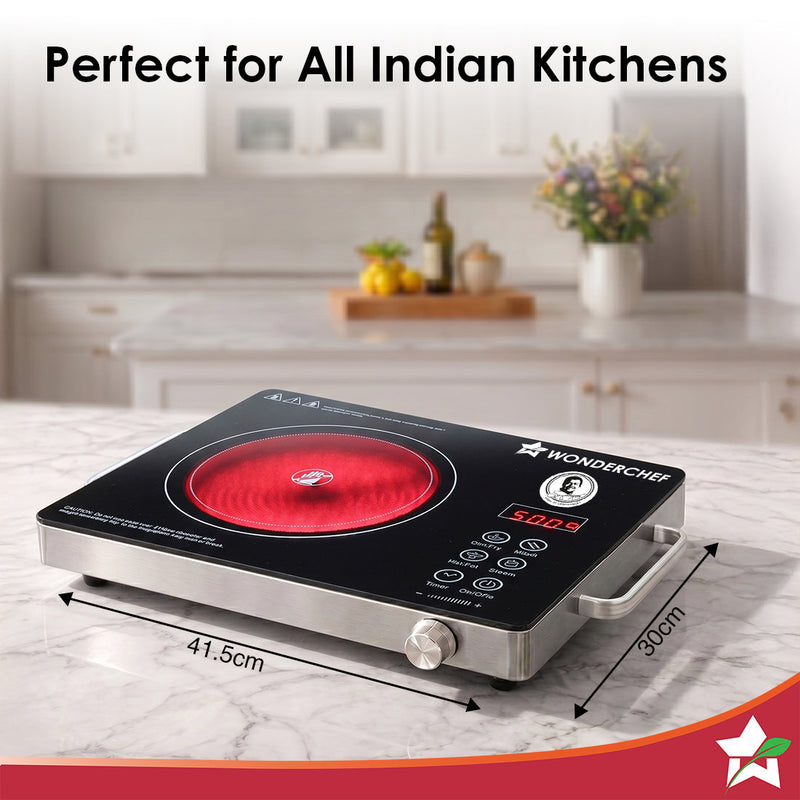 Wonderchef Evita Infrared Electric Cooktop | 2200W | Auto Shut-Off | Stainless Steel Grill for Barbecues | LED Display |