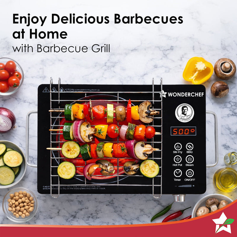 Wonderchef Evita Infrared Electric Cooktop | 2200W | Auto Shut-Off | Stainless Steel Grill for Barbecues | LED Display |