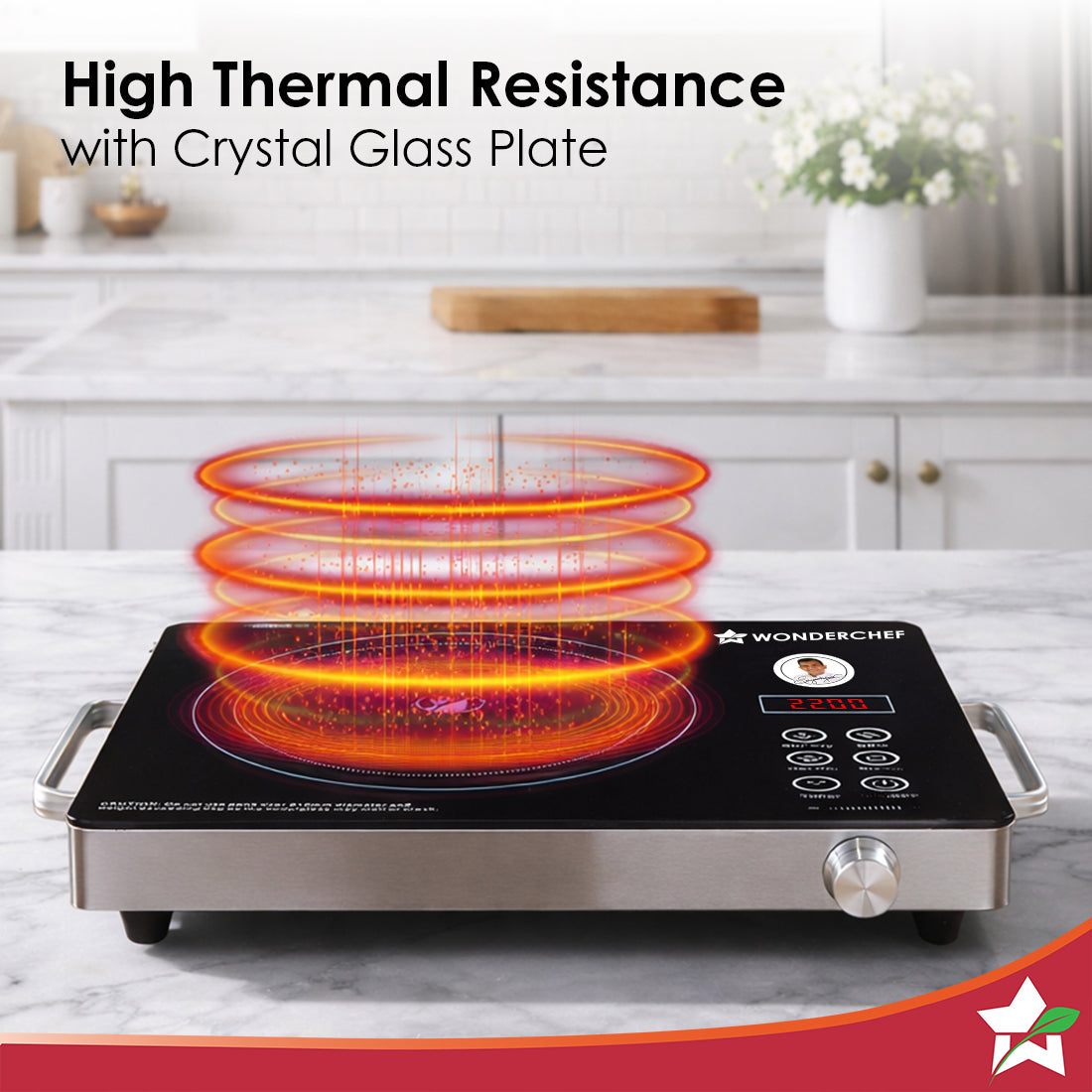 Wonderchef Evita Infrared Electric Cooktop | 2200W | Auto Shut-Off | Stainless Steel Grill for Barbecues | LED Display |