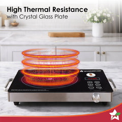 Wonderchef Evita Infrared Electric Cooktop | 2200W | Auto Shut-Off | Stainless Steel Grill for Barbecues | LED Display |