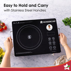 Wonderchef Evita Infrared Electric Cooktop | 2200W | Auto Shut-Off | Stainless Steel Grill for Barbecues | LED Display |