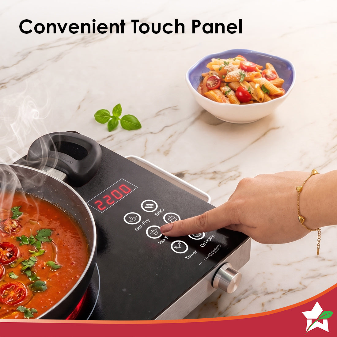 Wonderchef Evita Infrared Electric Cooktop | 2200W | Auto Shut-Off | Stainless Steel Grill for Barbecues | LED Display |
