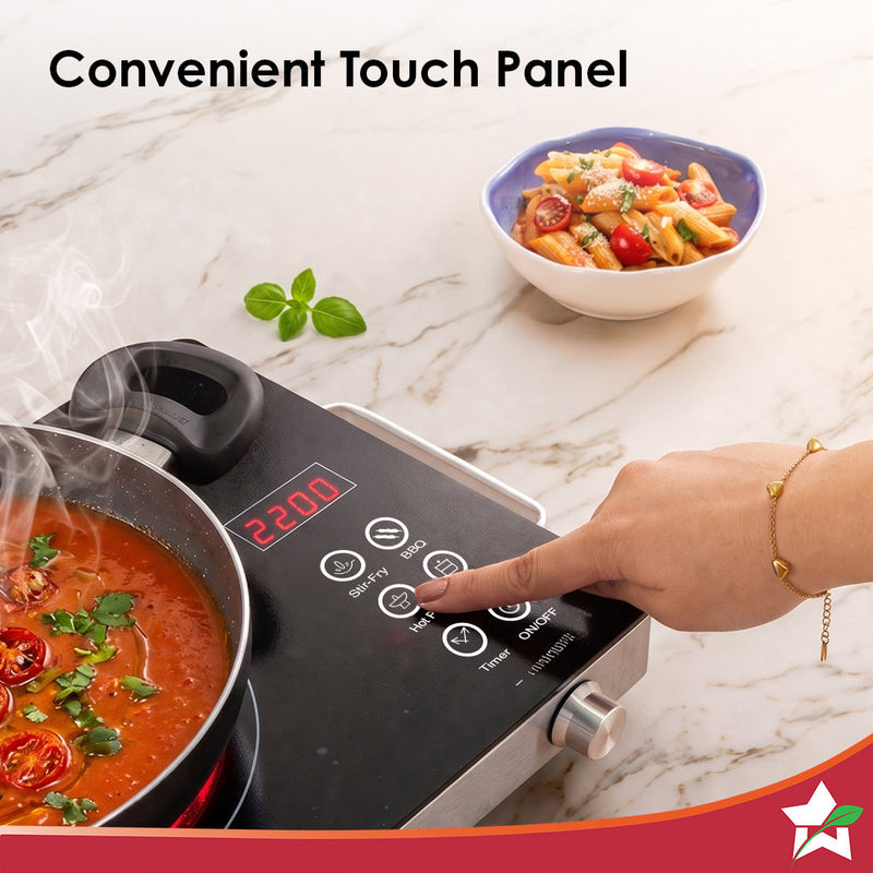 Wonderchef Evita Infrared Electric Cooktop | 2200W | Auto Shut-Off | Stainless Steel Grill for Barbecues | LED Display |