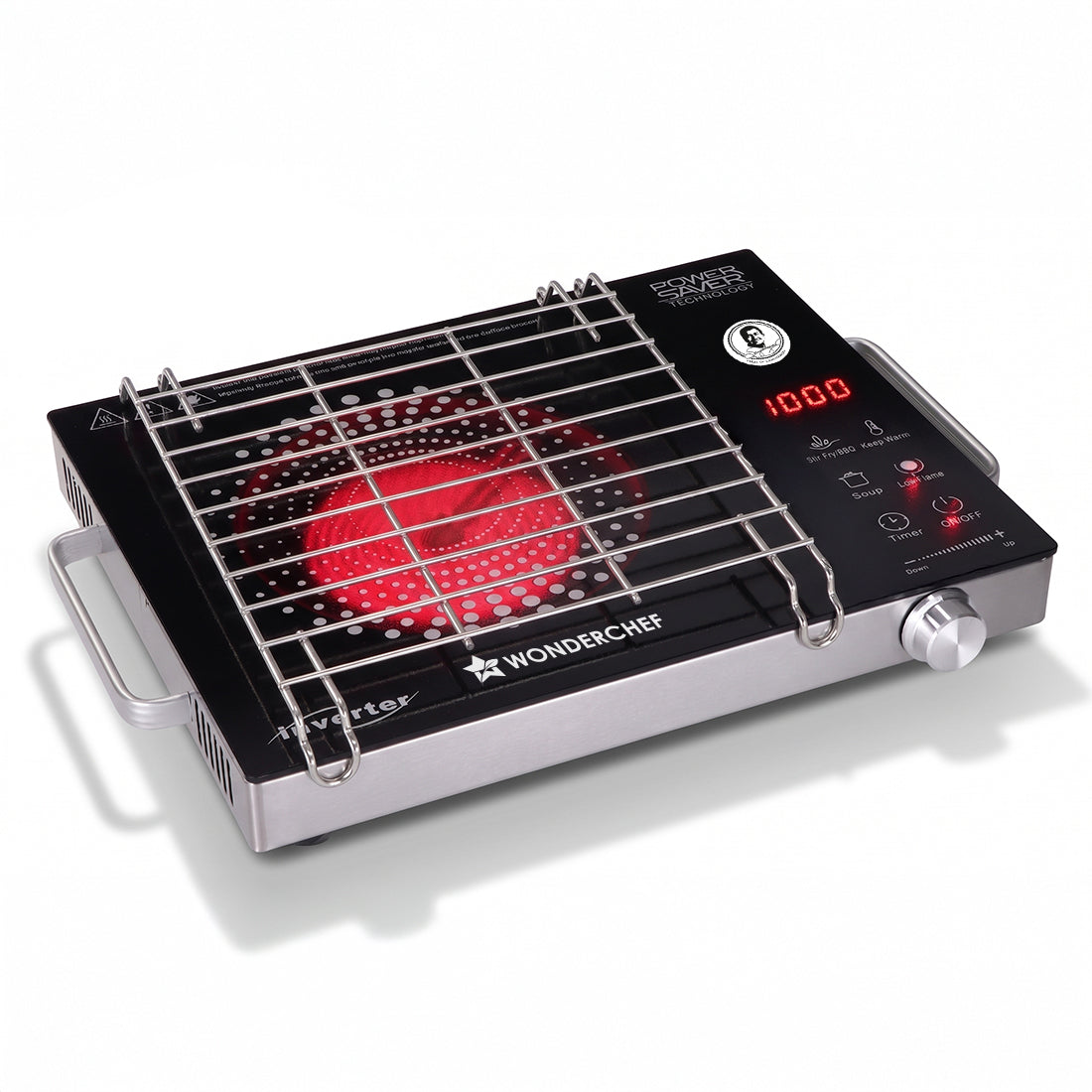 Wonderchef Smart Cook Infrared Electric Cooktop, Crystal Glass Surface, Single Burner with 2 Heat Settings, BBQ Grill, 2