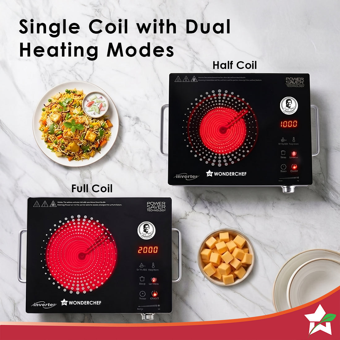 Wonderchef Smart Cook Infrared Electric Cooktop, Crystal Glass Surface, Single Burner with 2 Heat Settings, BBQ Grill, 2