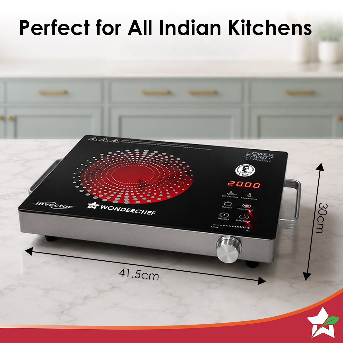 Wonderchef Smart Cook Infrared Electric Cooktop, Crystal Glass Surface, Single Burner with 2 Heat Settings, BBQ Grill, 2