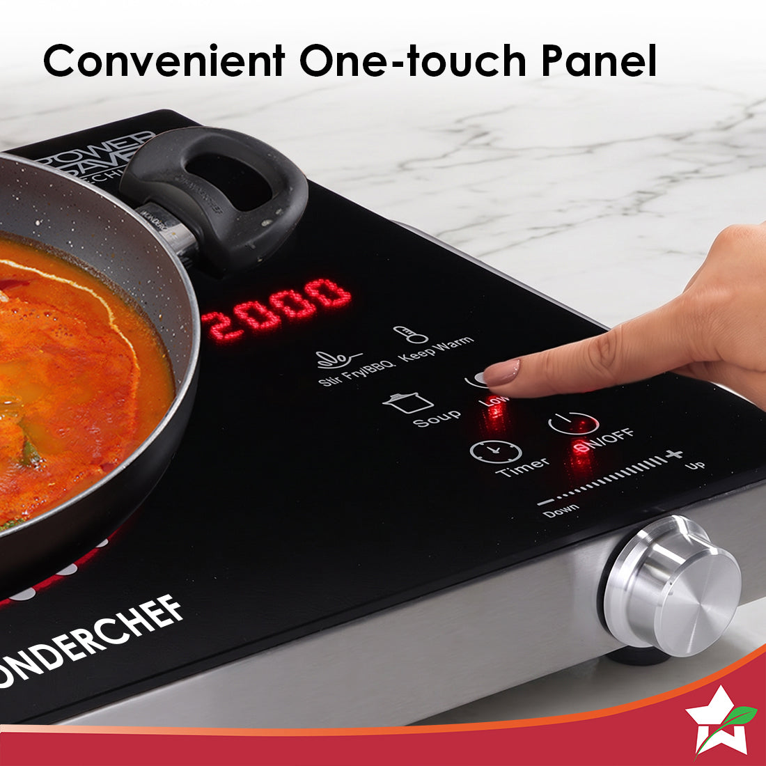 Wonderchef Smart Cook Infrared Electric Cooktop, Crystal Glass Surface, Single Burner with 2 Heat Settings, BBQ Grill, 2