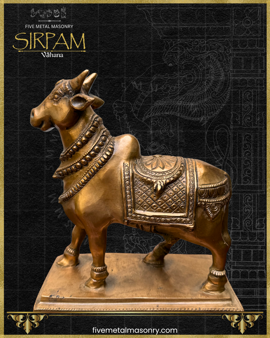Vrsabha(Nandi) : Bull Panchaloha Bronze Icon - 8" - Sirpam Collection