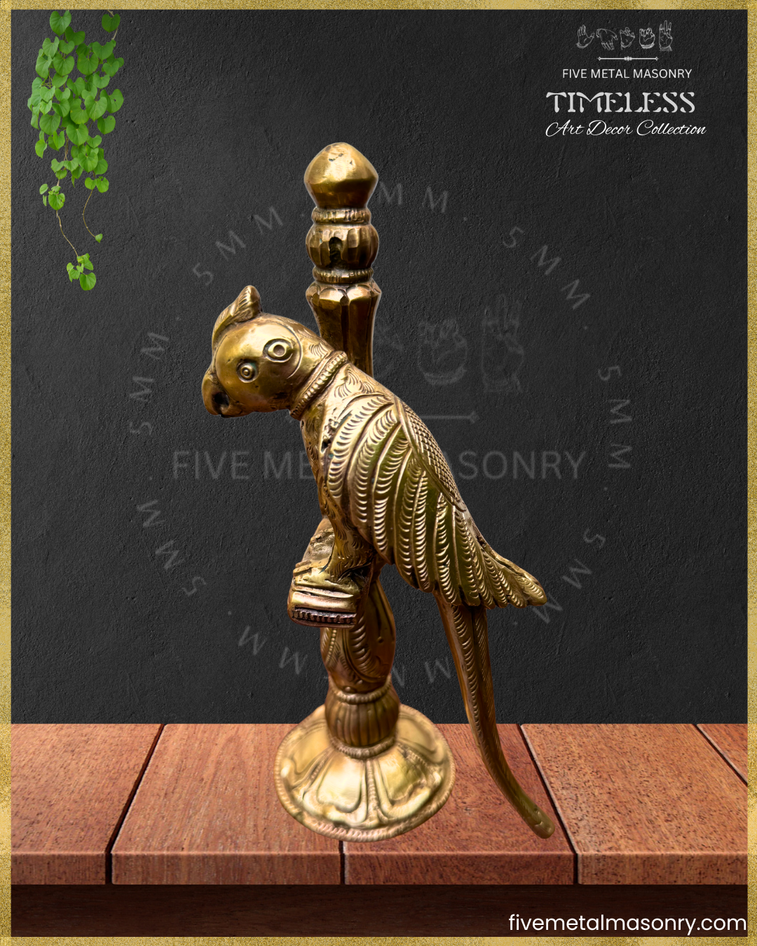 Suka:Parrot perched on pillar Panchaloha Bronze Icon - 8"- Timeless Collection