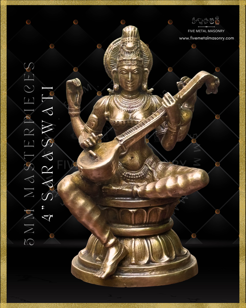 Saraswati Panchaloha Bronze Icon - 4"-  Masterpieces Collection