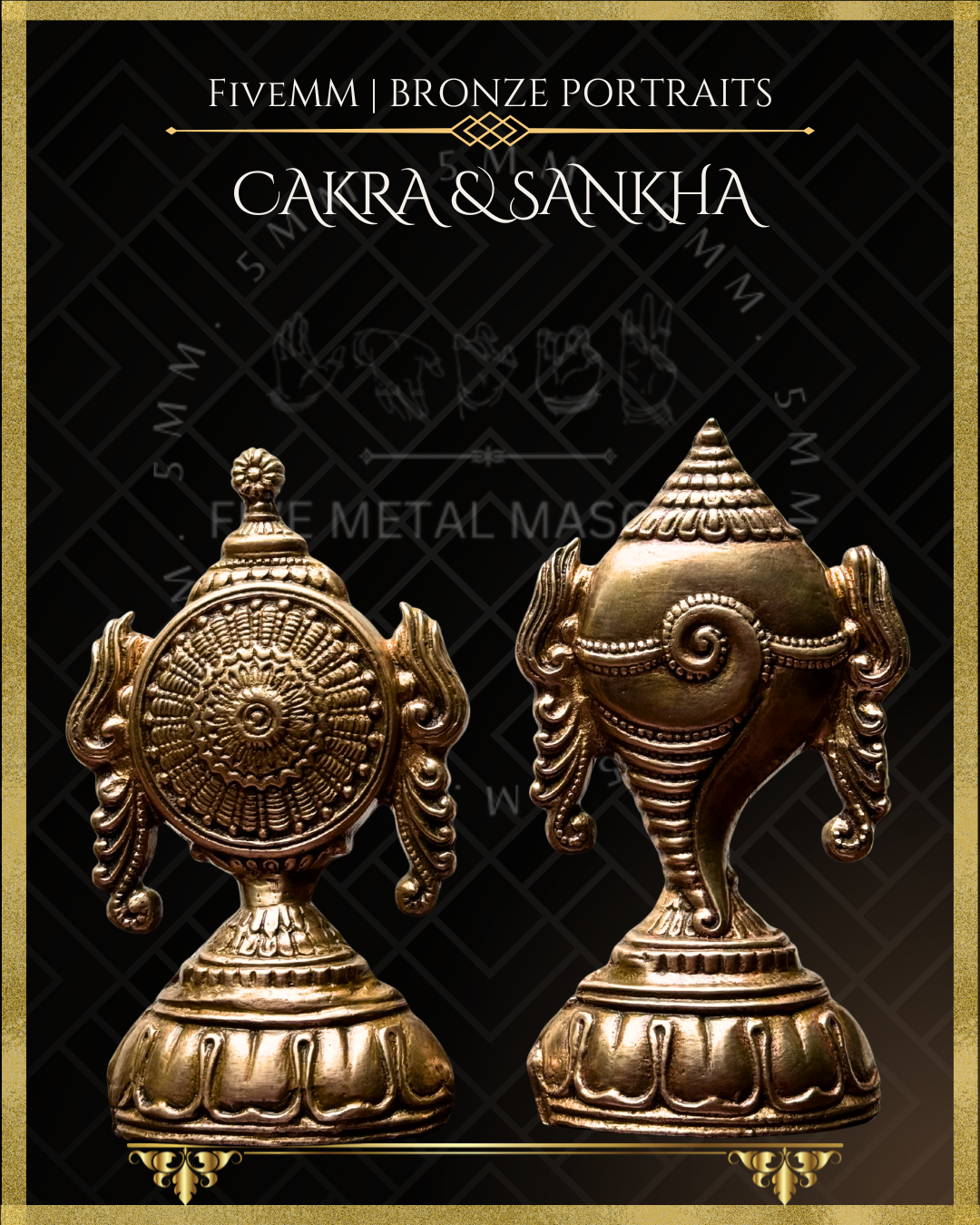 Chakra & Sankha Panchaloha Bronze Icon Set - 6"
