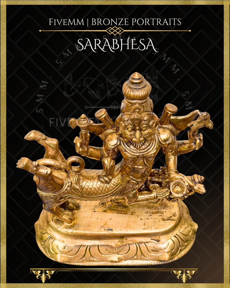 Sarabhesvara Shiva Panchaloha Bronze Icon - 10" -Polished finish