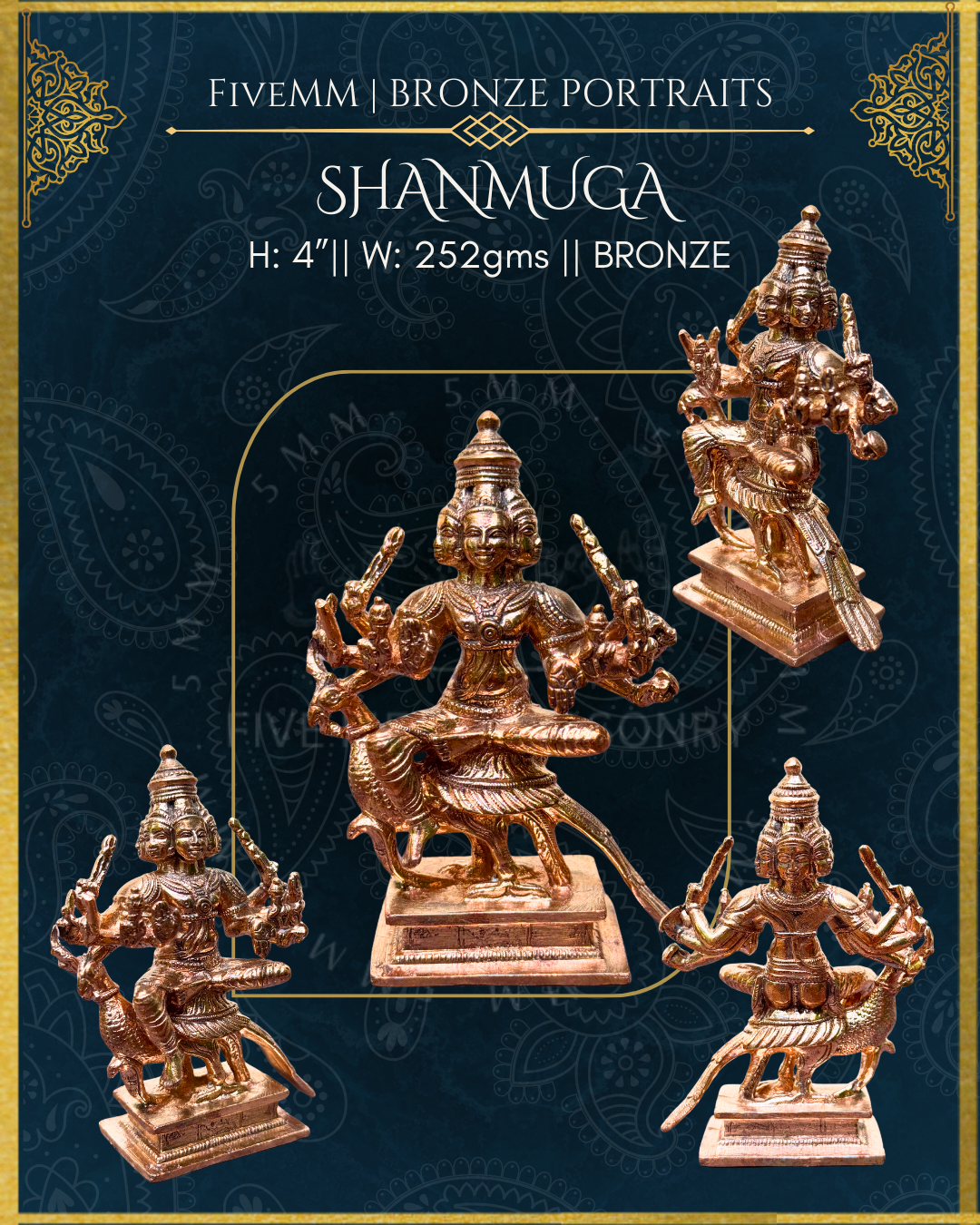 Shanmuga/Arumugan Panchaloha Bronze Icon - 4" - Polished finish