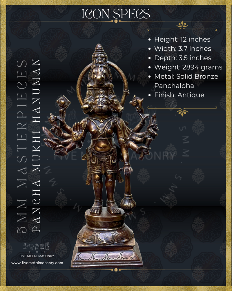 Pancha Mukhi Hanuman Panchaloha Bronze Icon - 12"-  Masterpieces Collection