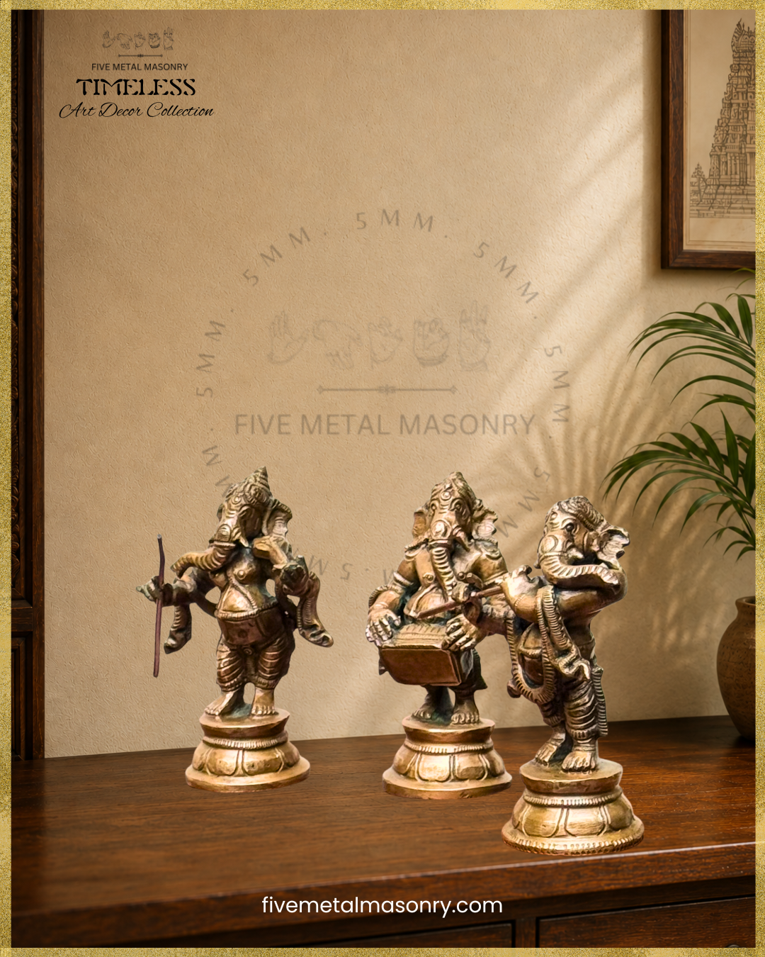 Musical Ganesha Set (7 icons)  - Panchaloha Bronze Icon - 5"- Timeless Collection