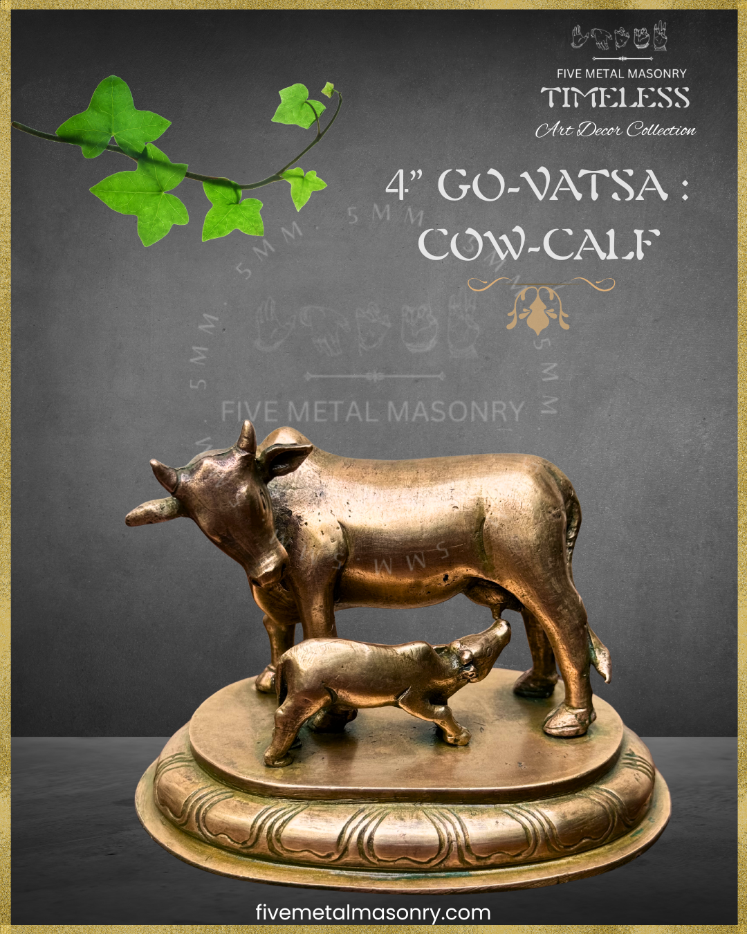 Cow and Calf Panchaloha Bronze Icon - 4" - Timeless Collection