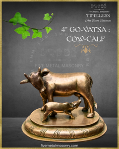 Cow and Calf Panchaloha Bronze Icon - 4" - Timeless Collection