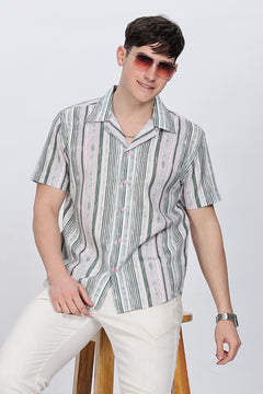 Regular Fit Printed Button Down Collar Casual Shirt Retro Men-1