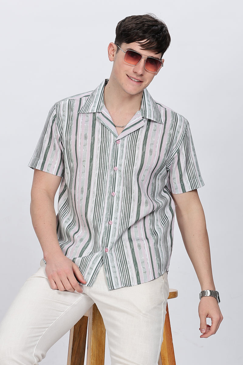 Regular Fit Printed Button Down Collar Casual Shirt Retro Men-1