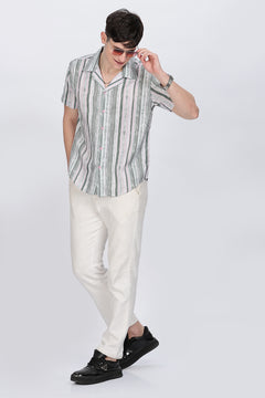 Regular Fit Printed Button Down Collar Casual Shirt Retro Men-8
