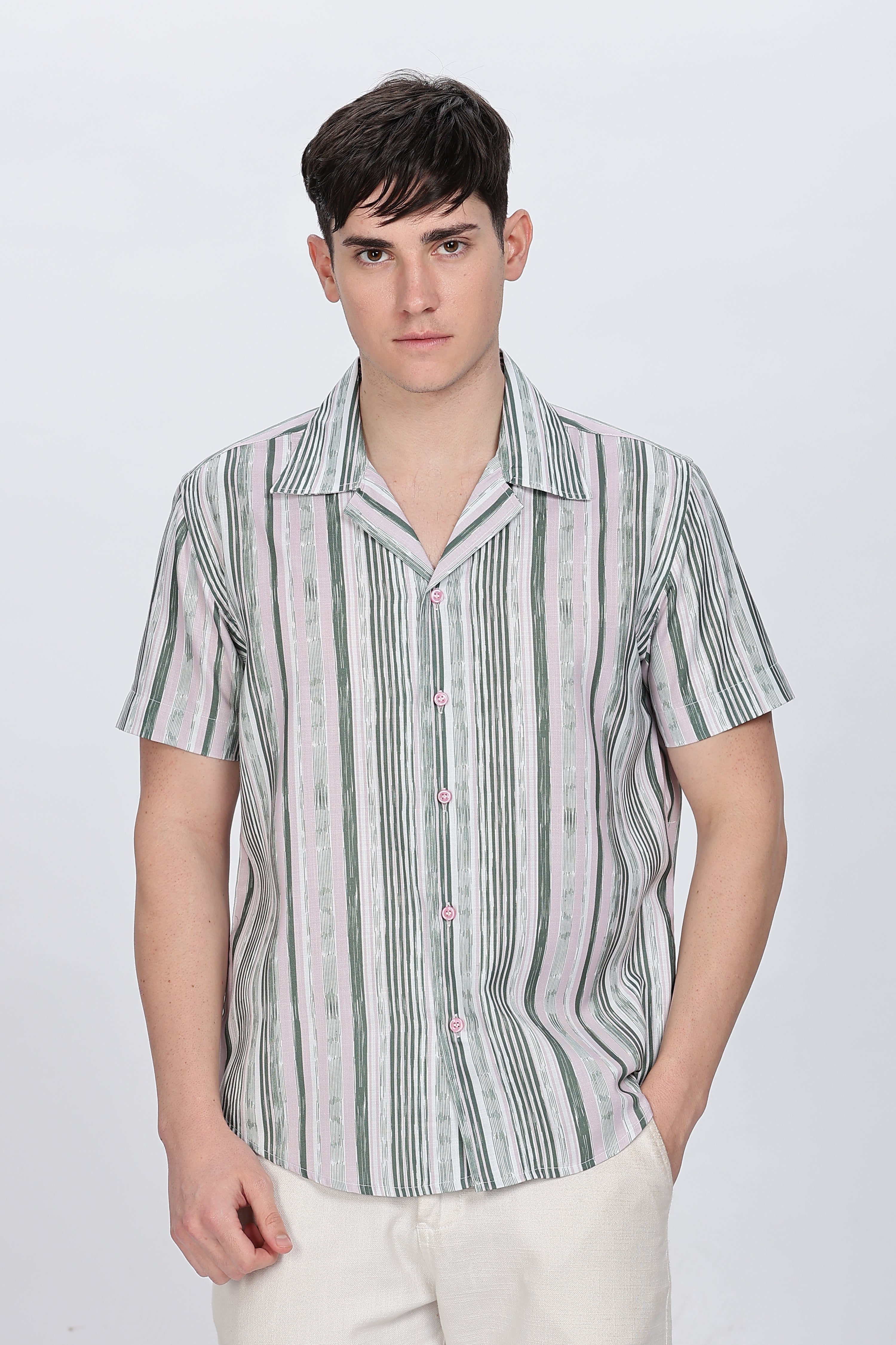 Regular Fit Printed Button Down Collar Casual Shirt Retro Men-6