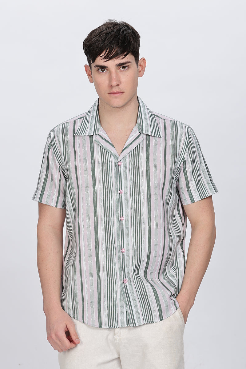 Regular Fit Printed Button Down Collar Casual Shirt Retro Men-6