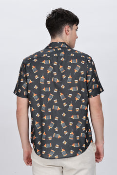 Bottle Printed Casual Cotton Shirt Retro Men-3