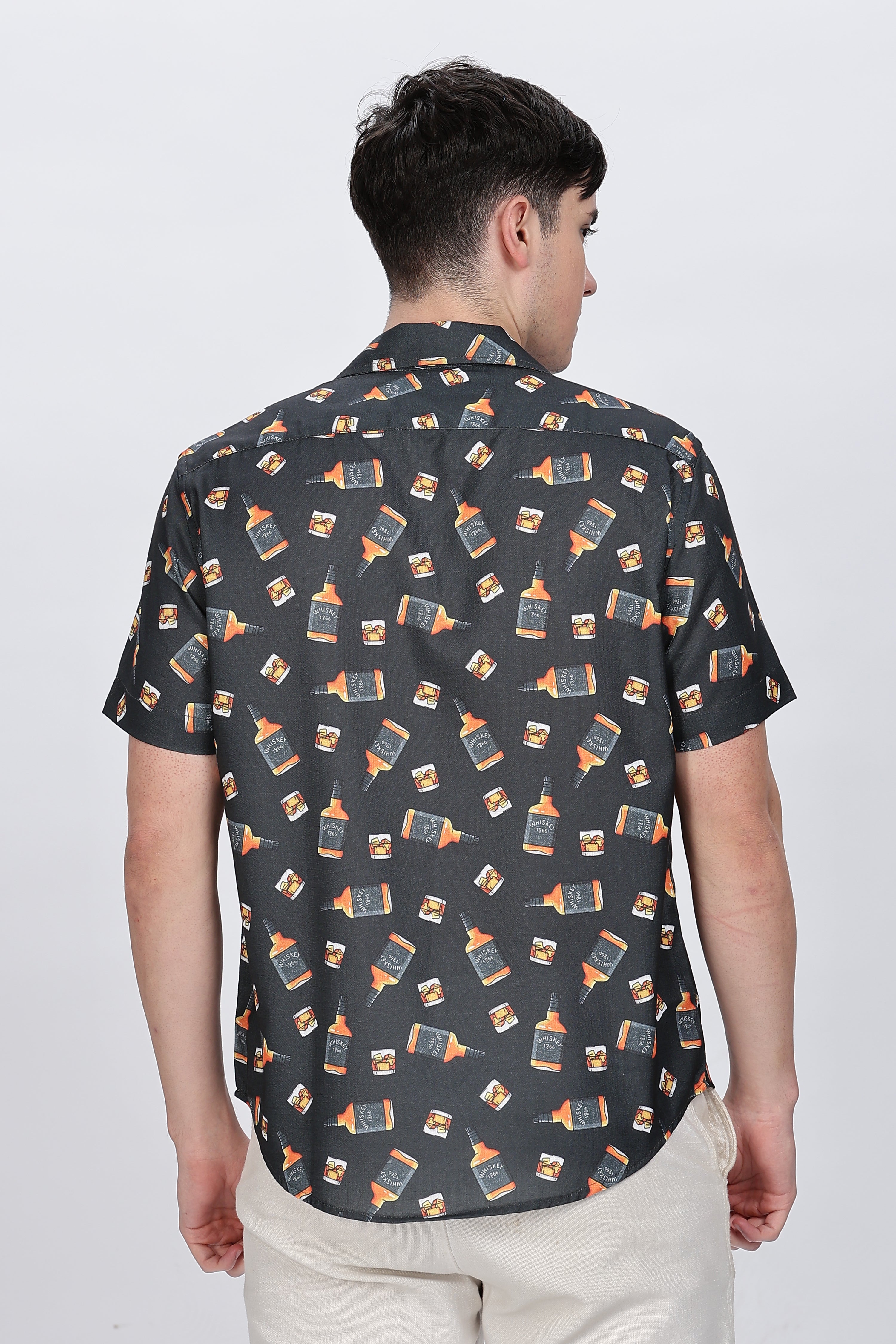 Bottle Printed Casual Cotton Shirt Retro Men-3