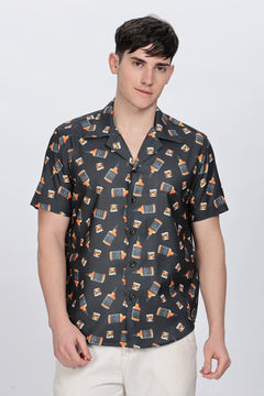 Bottle Printed Casual Cotton Shirt Retro Men-1