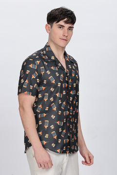 Bottle Printed Casual Cotton Shirt Retro Men-4