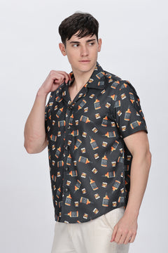 Bottle Printed Casual Cotton Shirt Retro Men-5