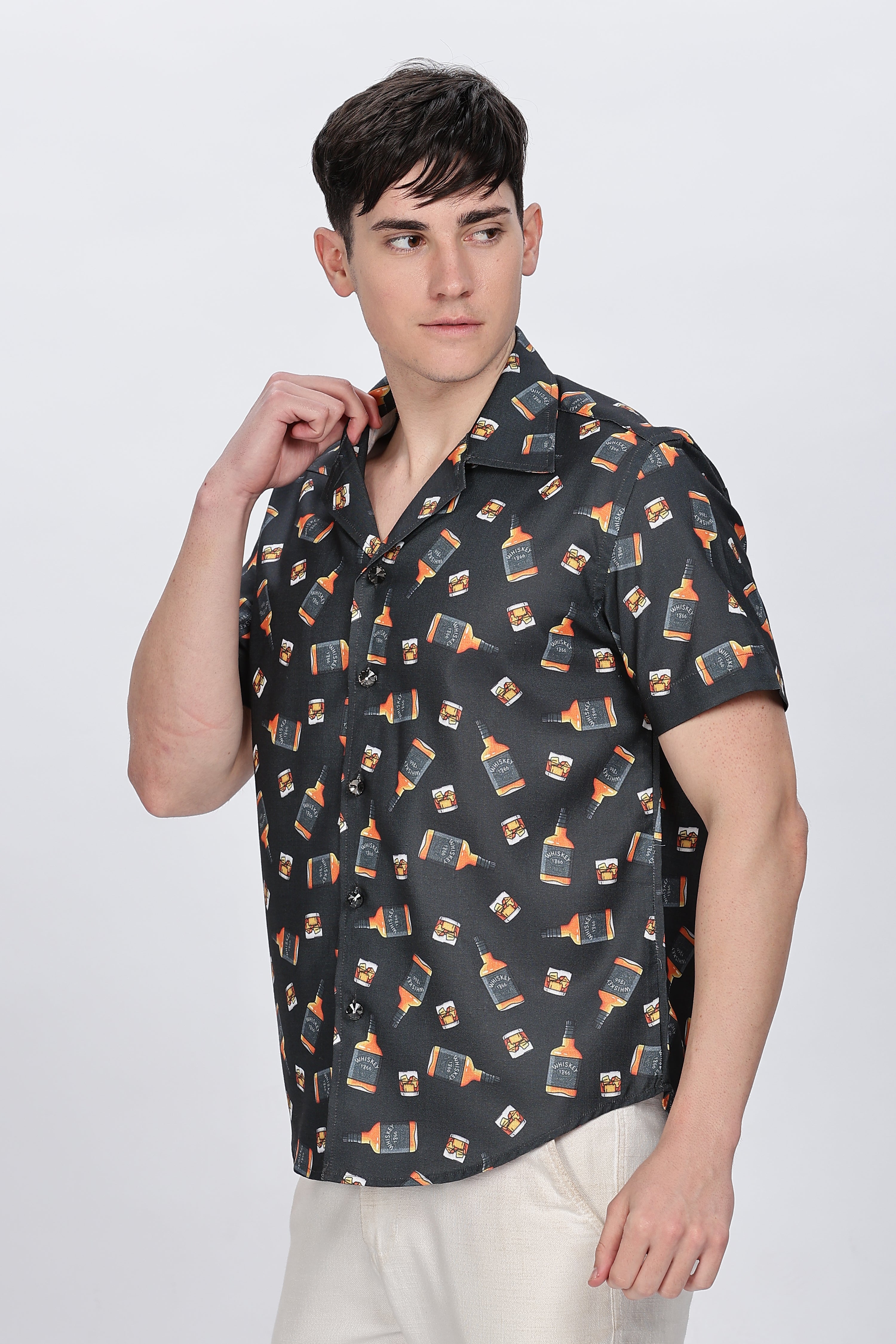Bottle Printed Casual Cotton Shirt Retro Men-5
