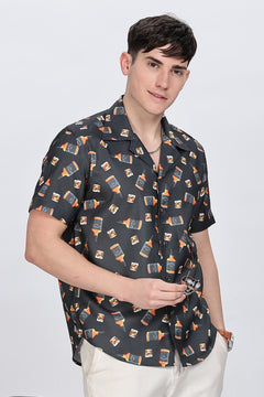 Bottle Printed Casual Cotton Shirt Retro Men-8