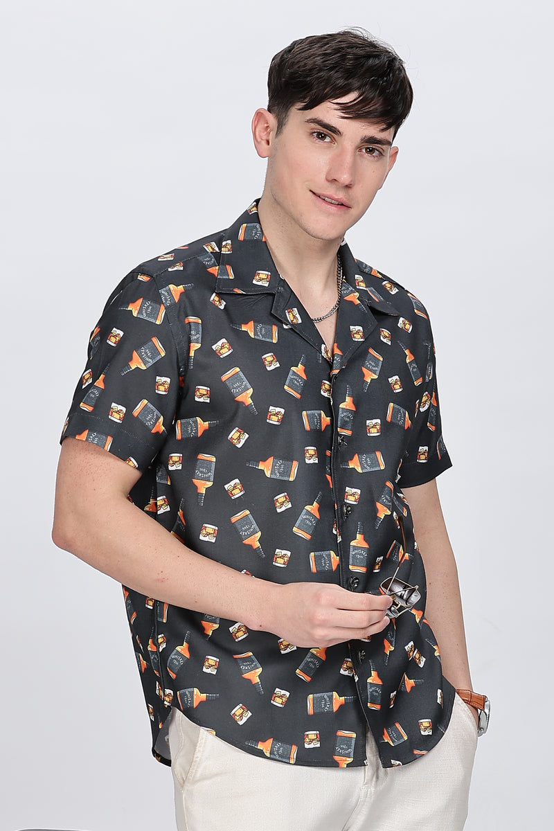 Bottle Printed Casual Cotton Shirt Retro Men-8