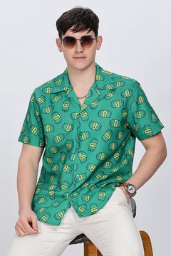 Regular Fit Printed Cuban Collar Casual Shirt Retro Men-1