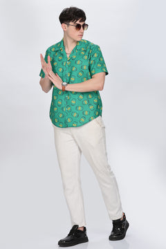 Regular Fit Printed Cuban Collar Casual Shirt Retro Men-3