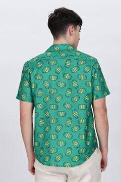 Regular Fit Printed Cuban Collar Casual Shirt Retro Men-4
