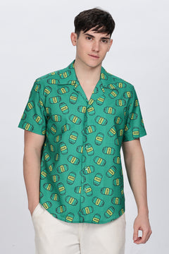 Regular Fit Printed Cuban Collar Casual Shirt Retro Men-5