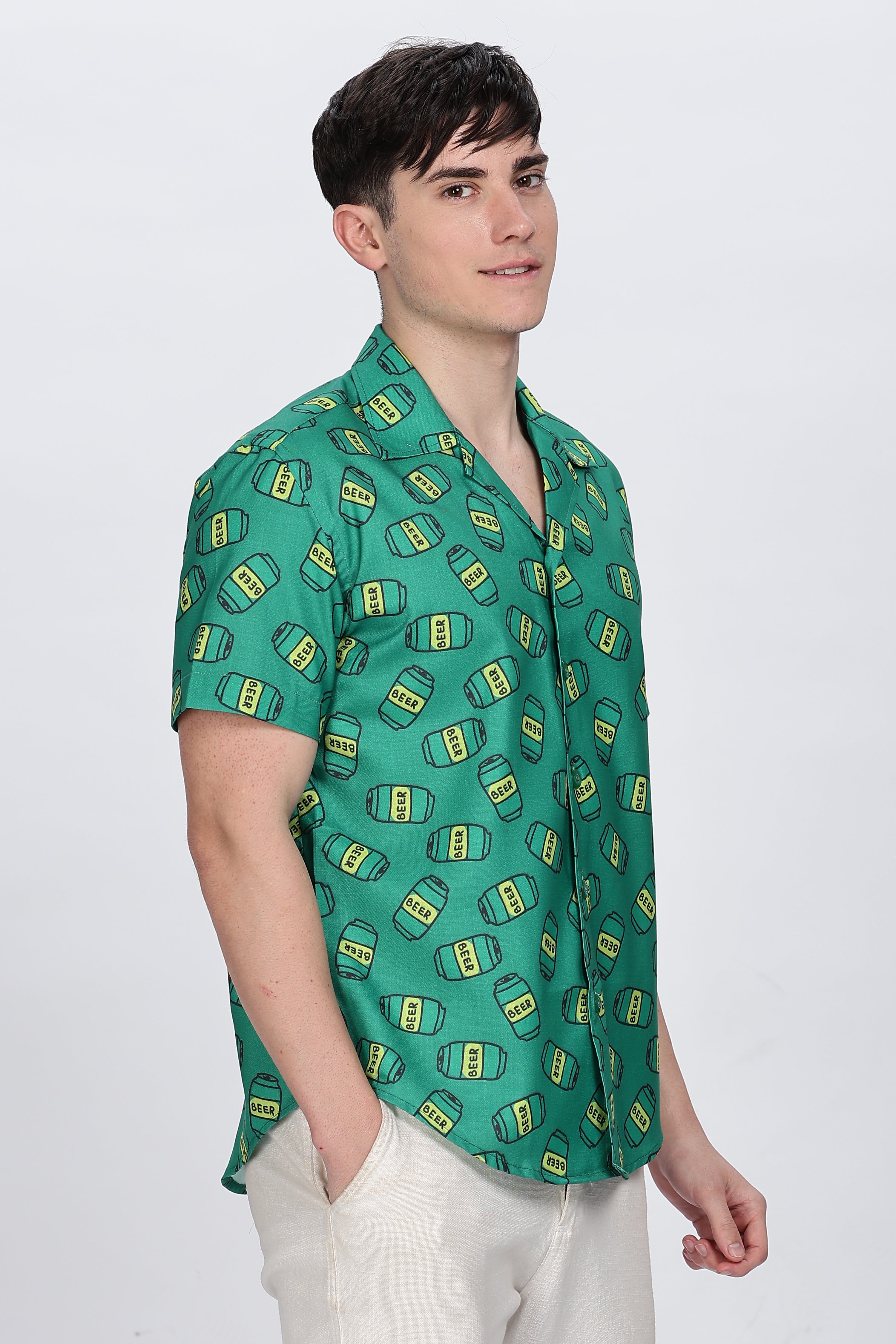 Regular Fit Printed Cuban Collar Casual Shirt Retro Men-6