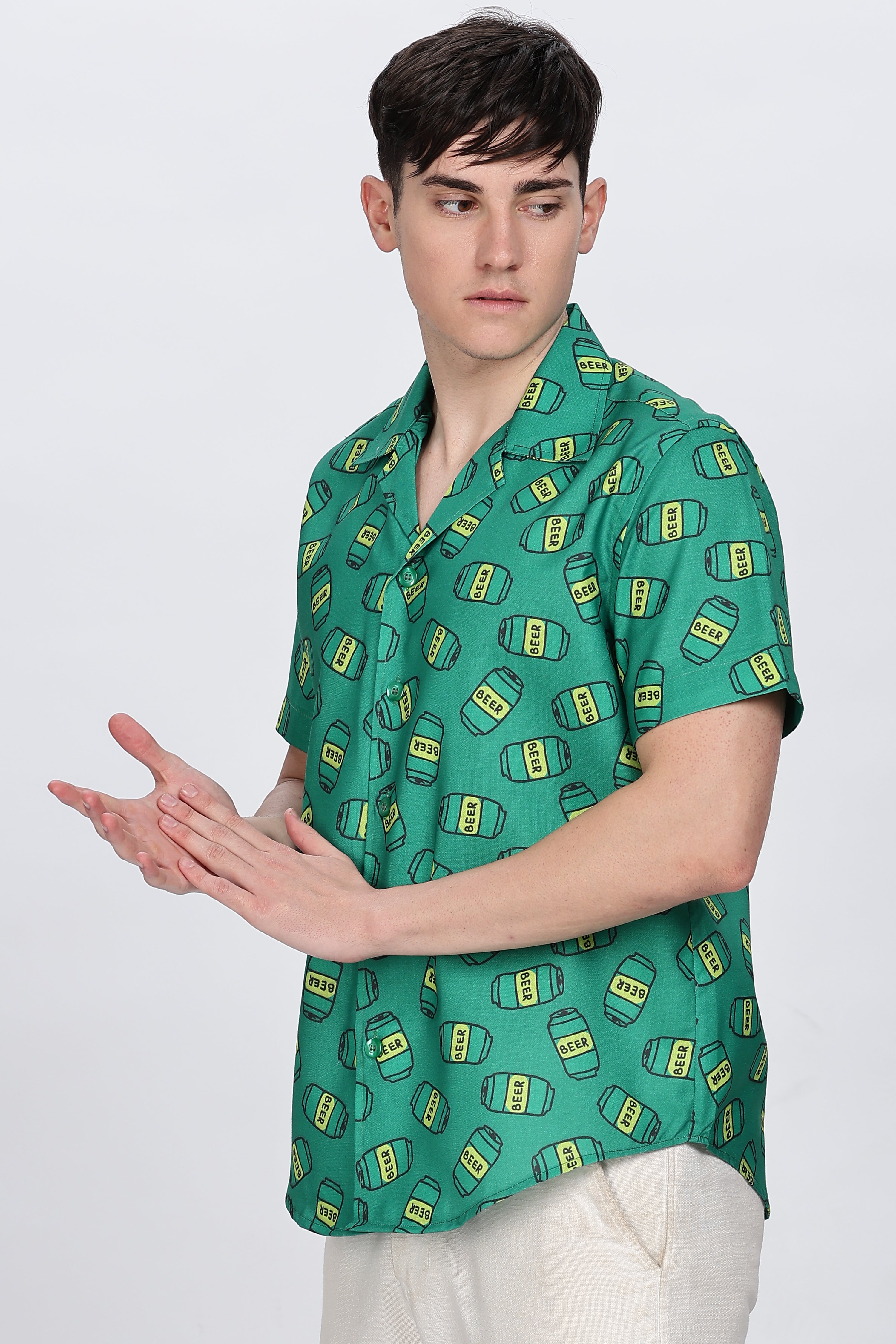 Regular Fit Printed Cuban Collar Casual Shirt Retro Men-7