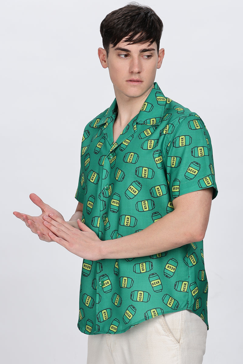 Regular Fit Printed Cuban Collar Casual Shirt Retro Men-7