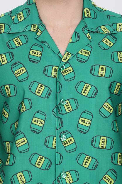 Regular Fit Printed Cuban Collar Casual Shirt