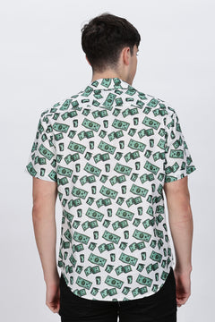 Mens Money Printed Cuban Collar Shirt Retro Men-5
