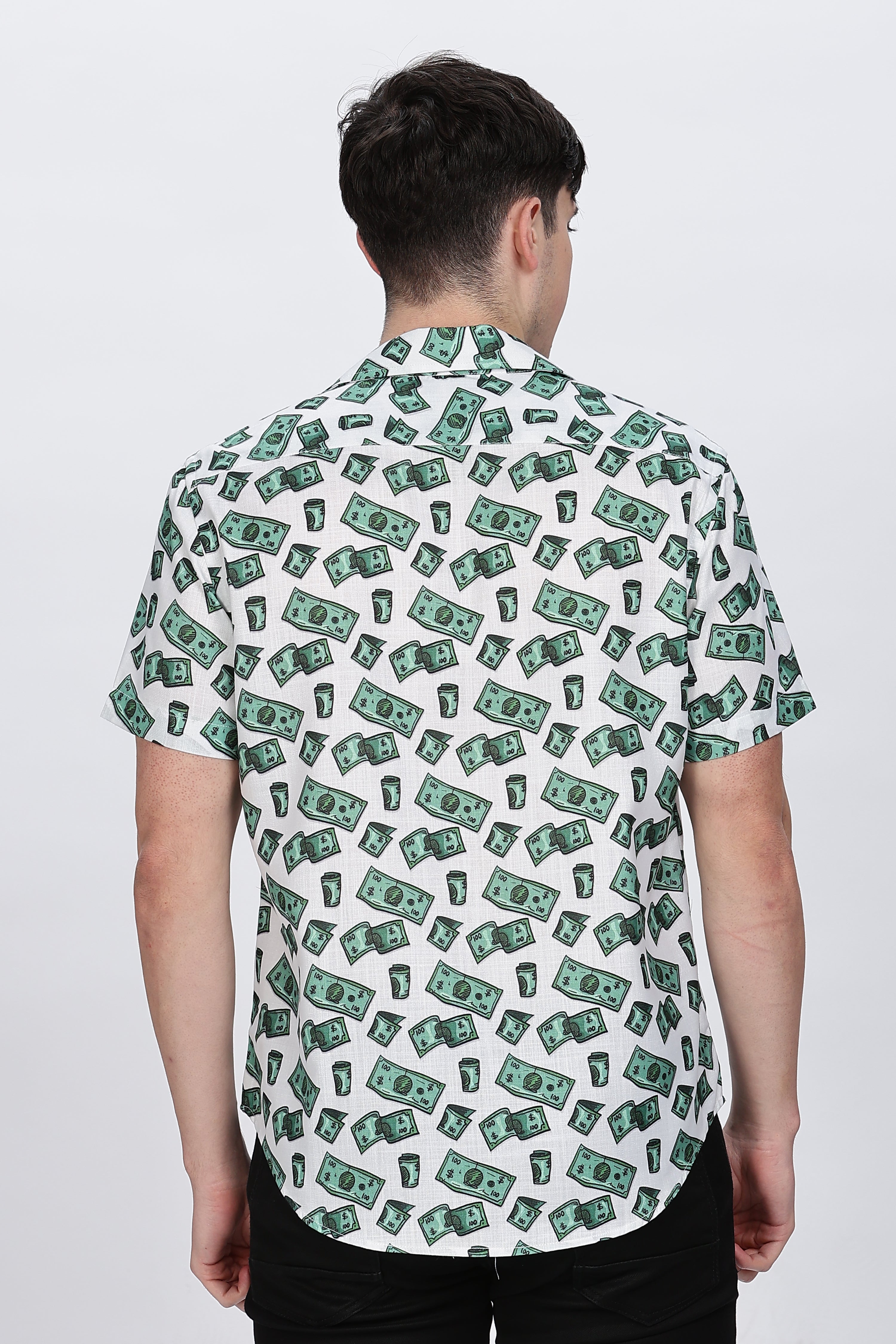 Mens Money Printed Cuban Collar Shirt Retro Men-5